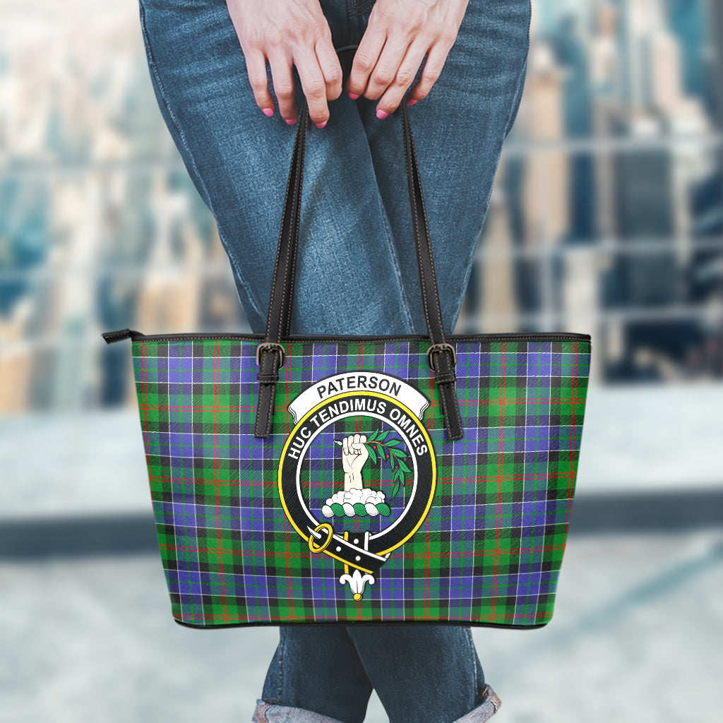 Paterson Tartan Leather Tote Bag with Family Crest - Tartan Vibes Clothing