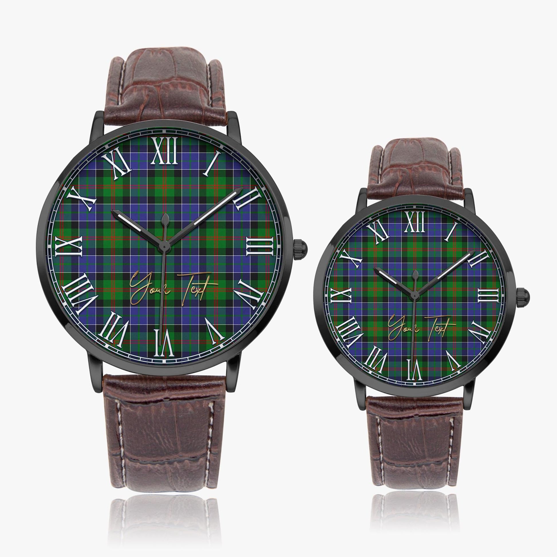 Paterson Tartan Personalized Your Text Leather Trap Quartz Watch Ultra Thin Black Case With Brown Leather Strap - Tartanvibesclothing