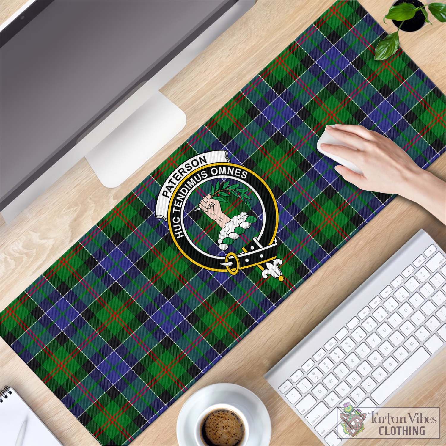 Tartan Vibes Clothing Paterson Tartan Mouse Pad with Family Crest
