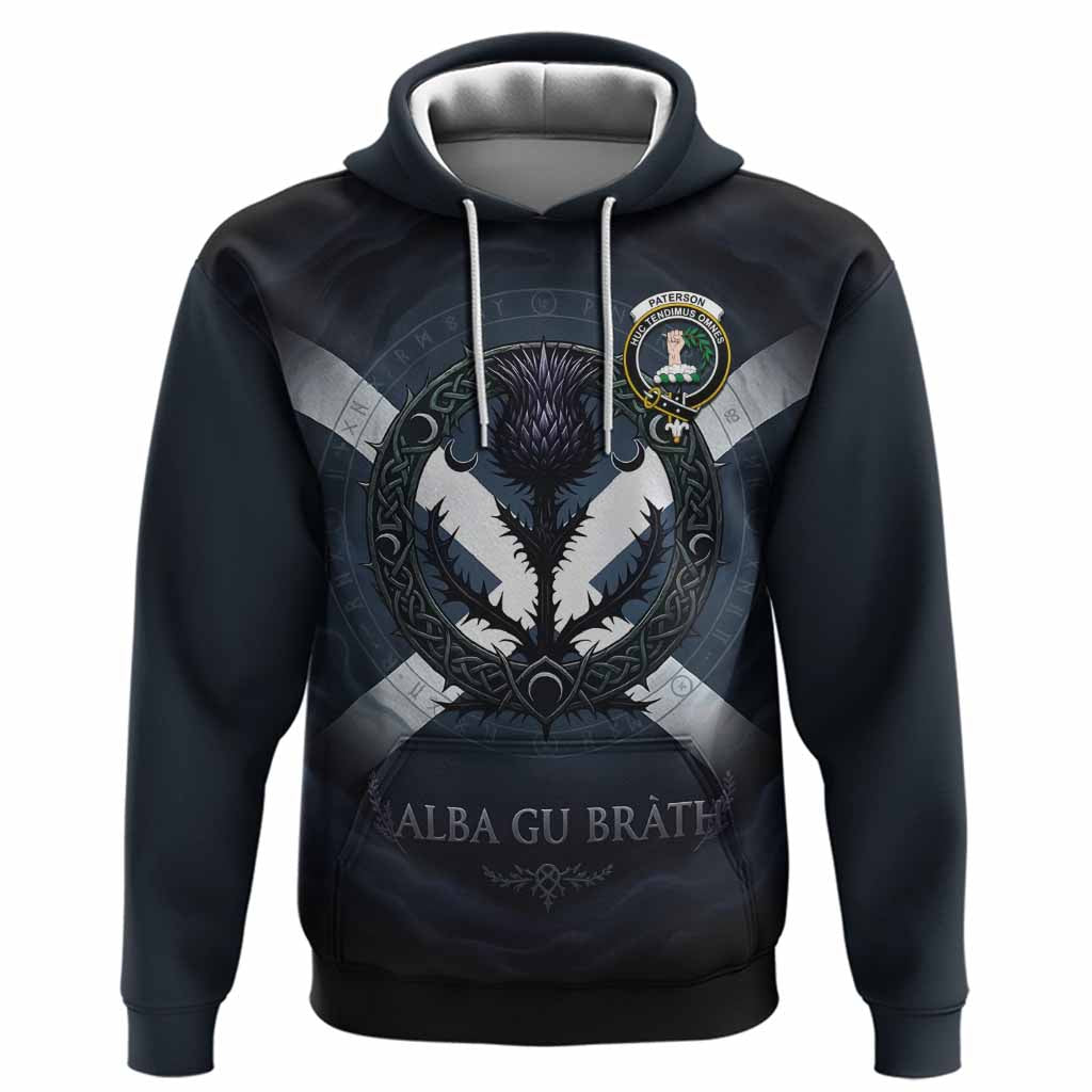 Paterson Clan Crest Hoodie with Celtic Knot Thistle and Saltire