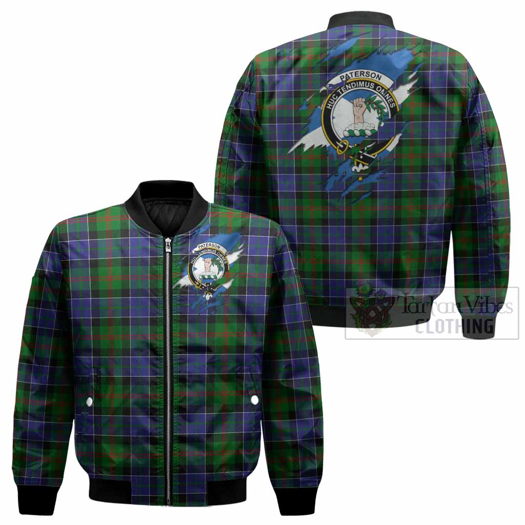 Paterson Clan Crest In Me Tartan Bomber Jacket Scotland Flag Style
