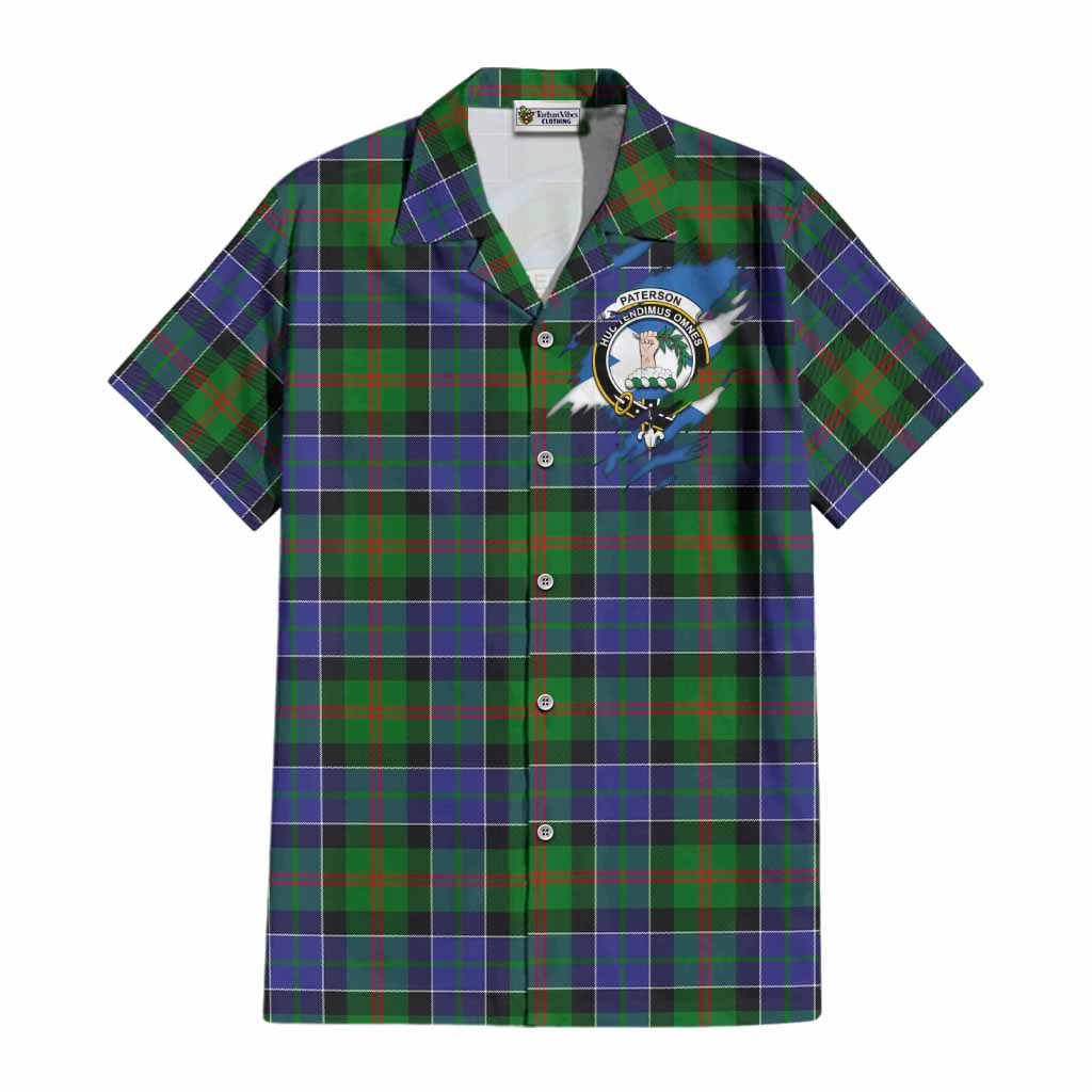 Paterson Clan Crest In Me Tartan Cotton Hawaiian Shirt Scotland Flag Style