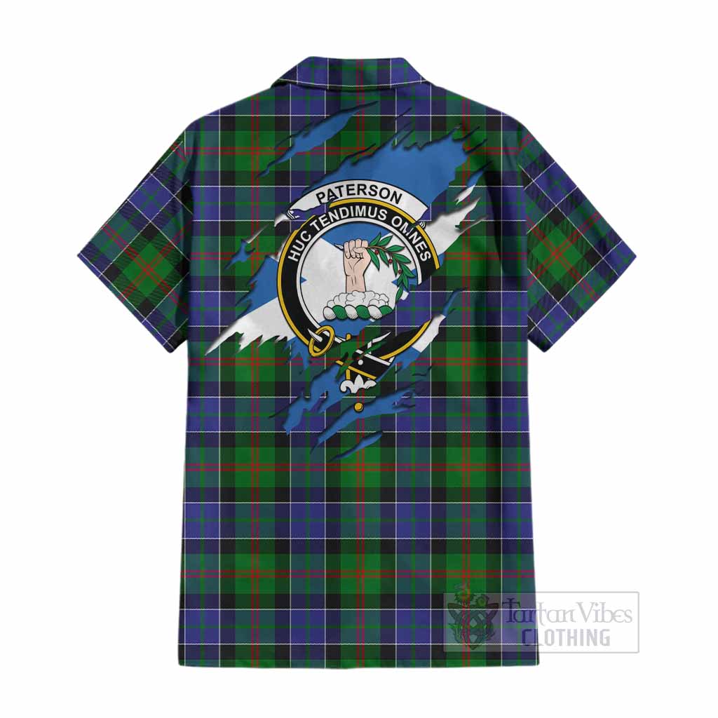 Paterson Clan Crest In Me Tartan Cotton Hawaiian Shirt Scotland Flag Style