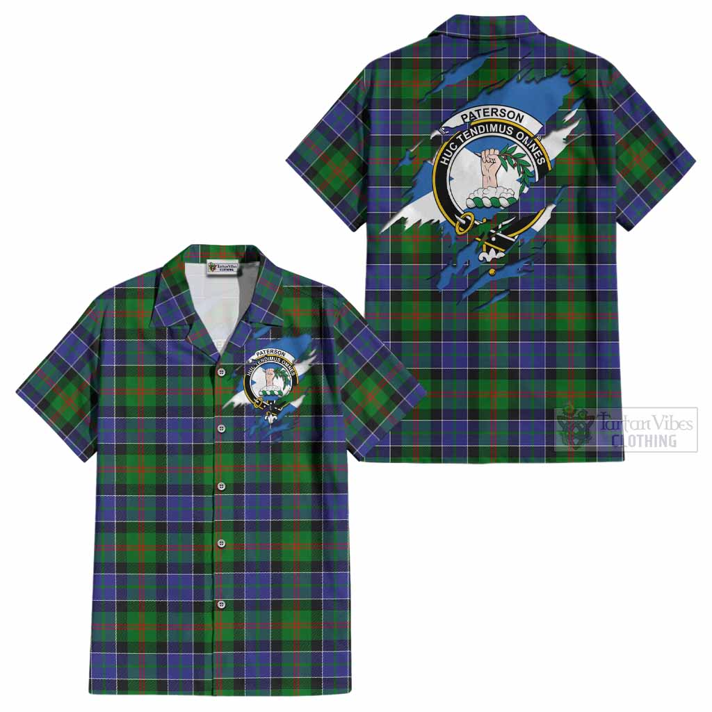 Paterson Clan Crest In Me Tartan Cotton Hawaiian Shirt Scotland Flag Style