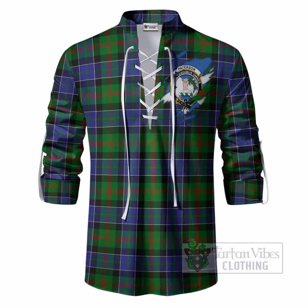 Paterson Clan Crest In Me Tartan Ghillie Shirt Scotland Flag Style
