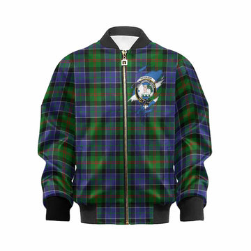 Paterson Clan Crest In Me Tartan Kid Bomber Jacket Scotland Flag Style