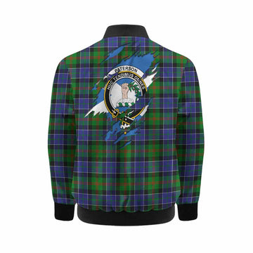 Paterson Clan Crest In Me Tartan Kid Bomber Jacket Scotland Flag Style