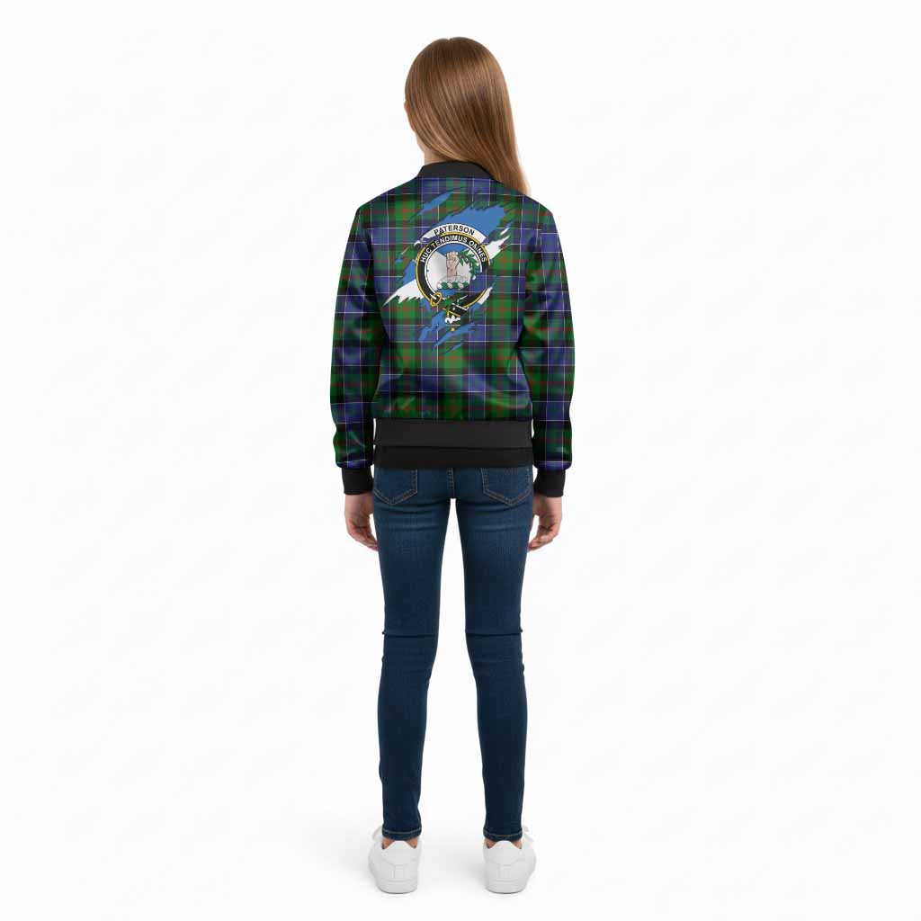 Paterson Clan Crest In Me Tartan Kid Bomber Jacket Scotland Flag Style