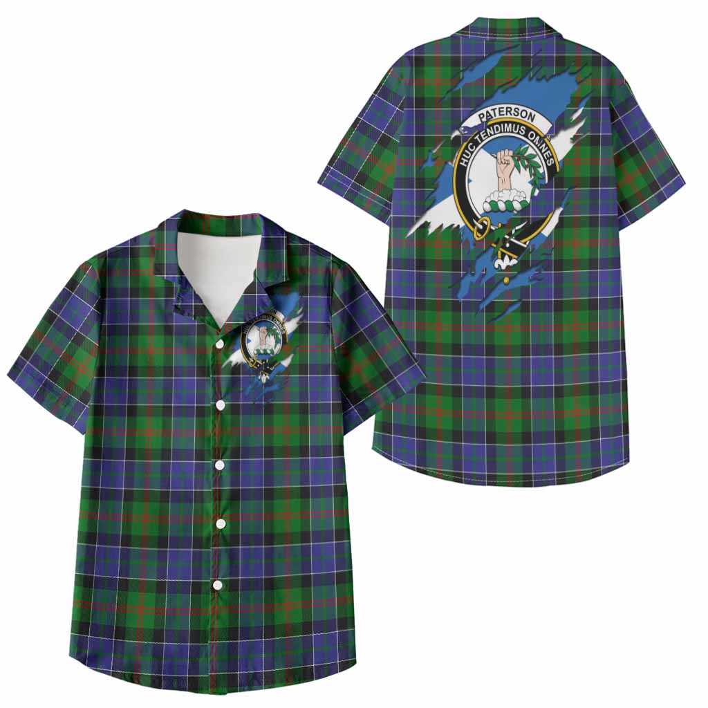 Paterson Clan Crest In Me Tartan Kid Hawaiian Shirt Scotland Flag Style