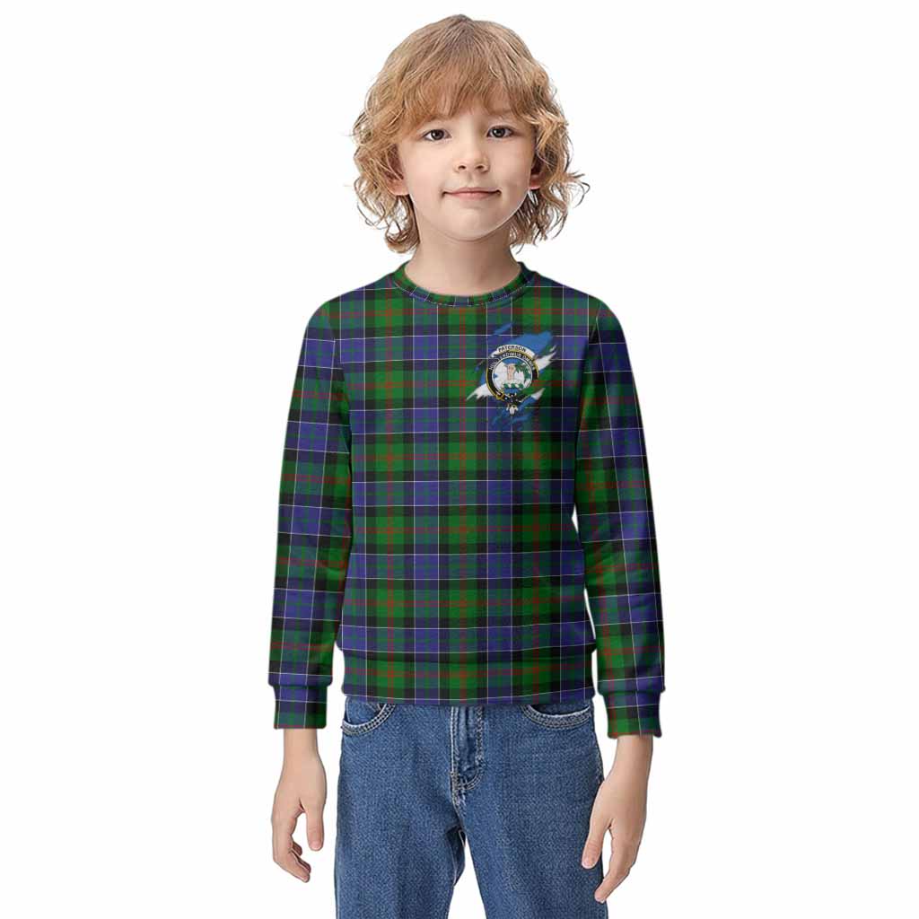 Paterson Clan Crest In Me Tartan Kid Knitted Sweatshirt Scotland Flag Style