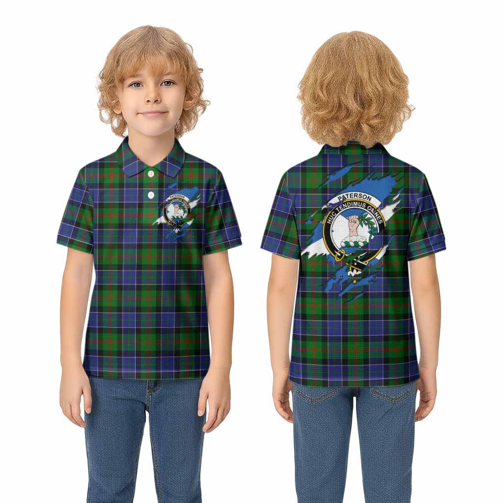Paterson Clan Crest In Me Tartan Kid Polo Shirt Scotland Flag Style