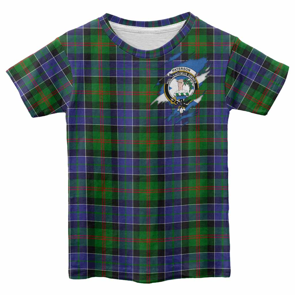 Paterson Clan Crest In Me Tartan Kid T-shirt Scotland Flag Style