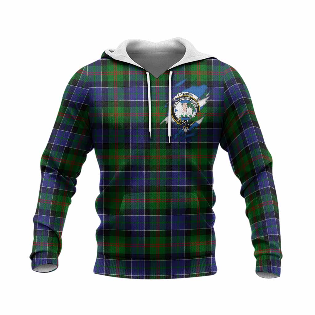 Paterson Clan Crest In Me Tartan Knitted Hoodie Scotland Flag Style