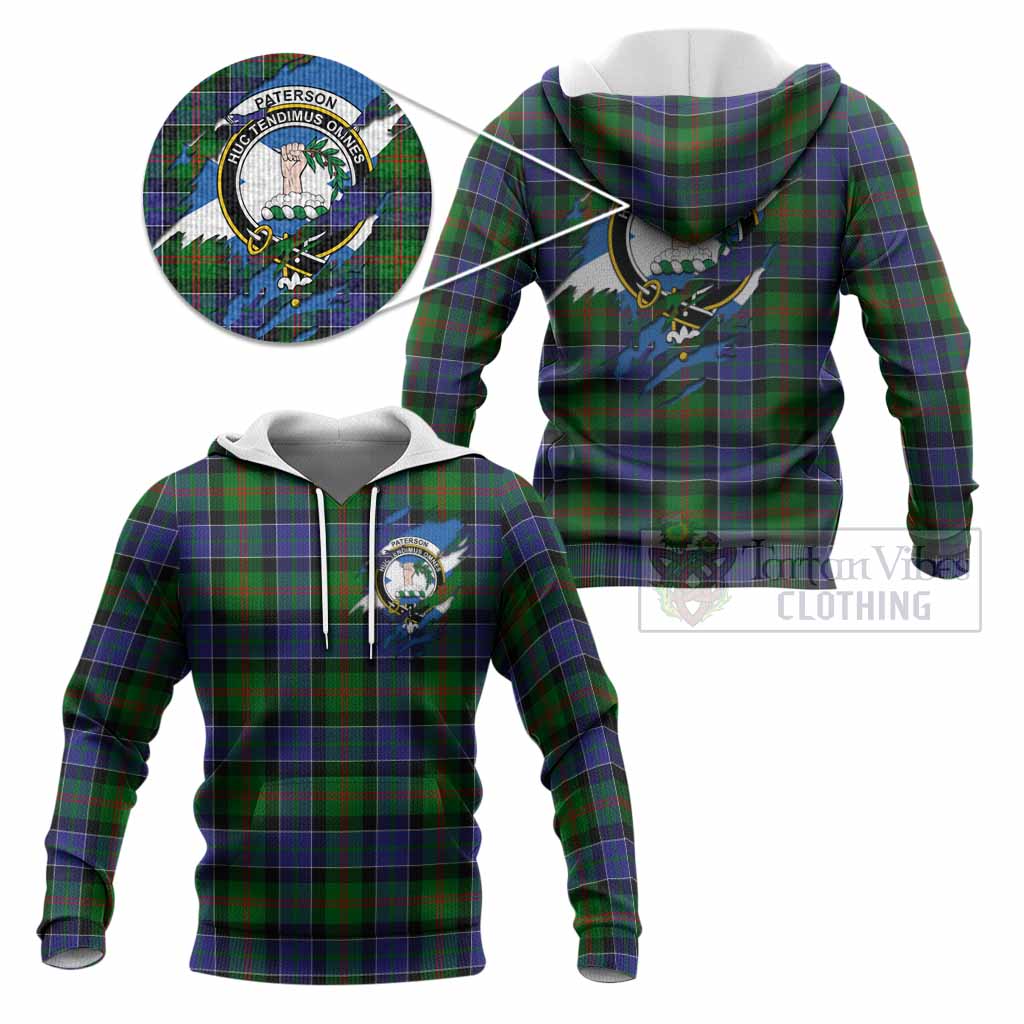 Paterson Clan Crest In Me Tartan Knitted Hoodie Scotland Flag Style