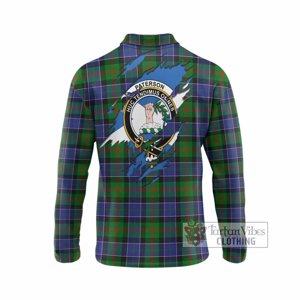 Paterson Clan Crest In Me Tartan Long Sleeve Polo Shirt Scotland Flag Style