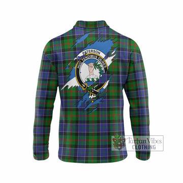 Paterson Clan Crest In Me Tartan Long Sleeve Polo Shirt Scotland Flag Style