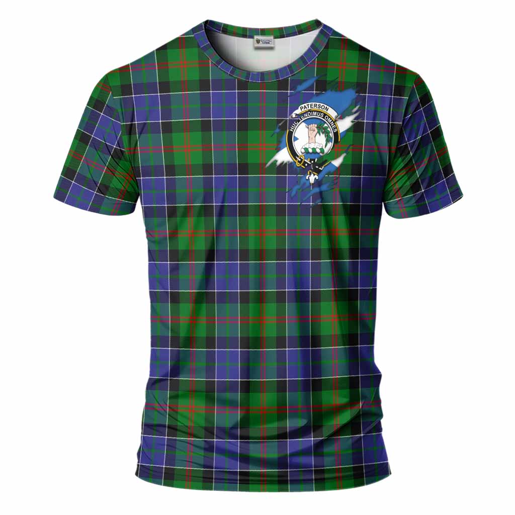 Paterson Clan Crest In Me Tartan T-Shirt Scotland Flag Style