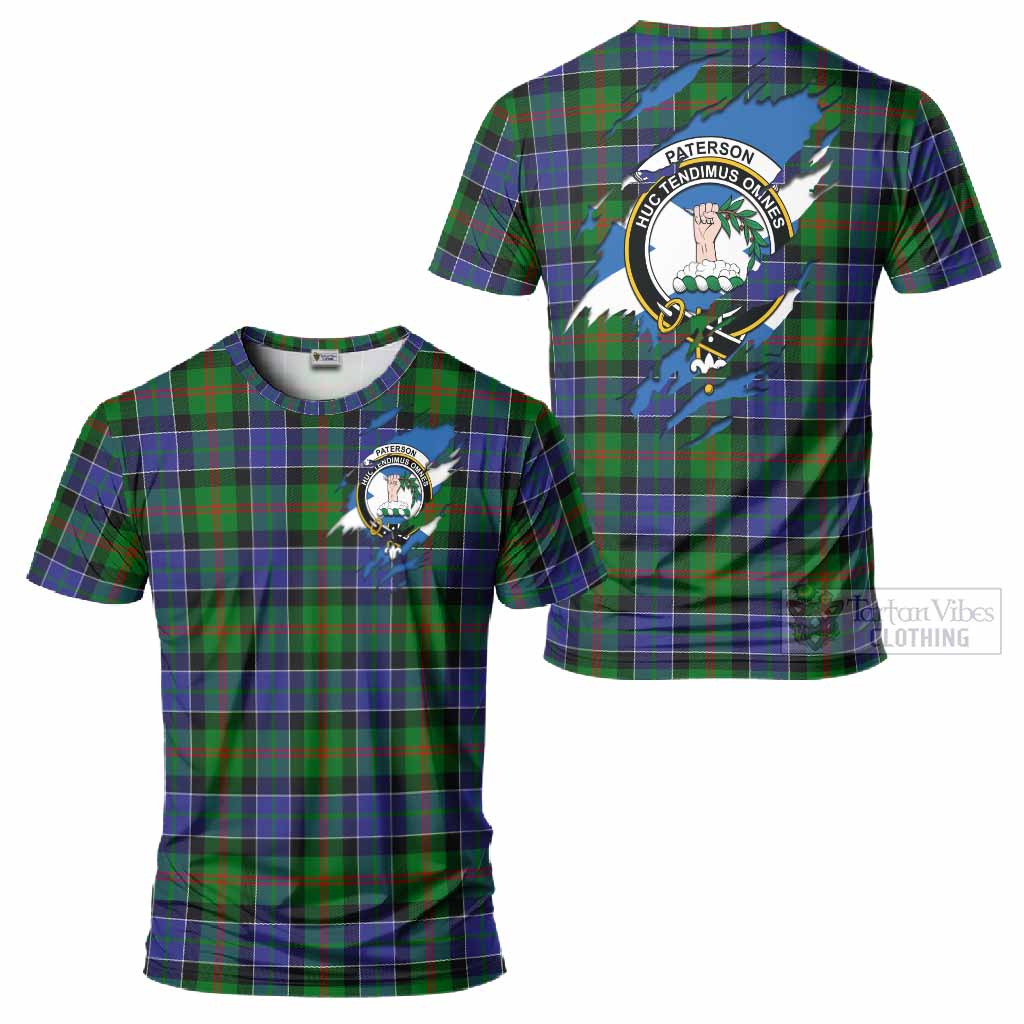 Paterson Clan Crest In Me Tartan T-Shirt Scotland Flag Style