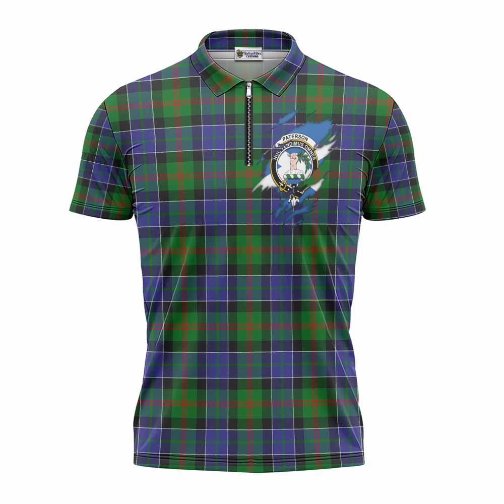 Paterson Clan Crest In Me Tartan Zipper Polo Shirt Scotland Flag Style