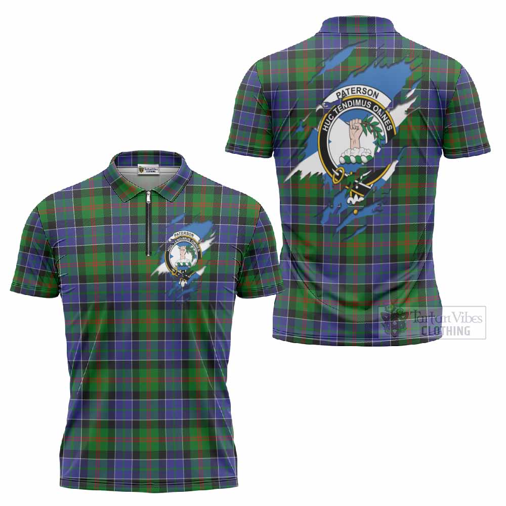 Paterson Clan Crest In Me Tartan Zipper Polo Shirt Scotland Flag Style