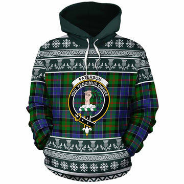 Paterson Clan Tartan Christmas Cotton Hoodie with Family Crest