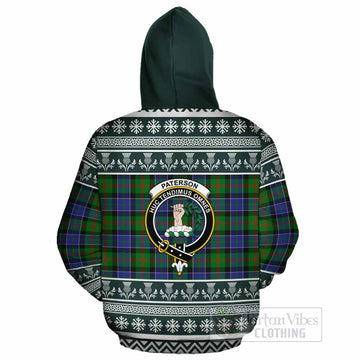 Paterson Clan Tartan Christmas Cotton Hoodie with Family Crest