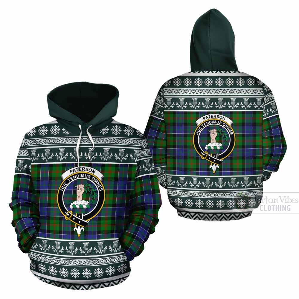 Paterson Clan Tartan Christmas Cotton Hoodie with Family Crest - Tartan Vibes Clothing