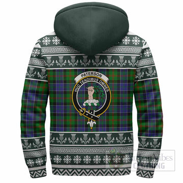 Paterson Clan Tartan Christmas Fleece Hoodie with Family Crest