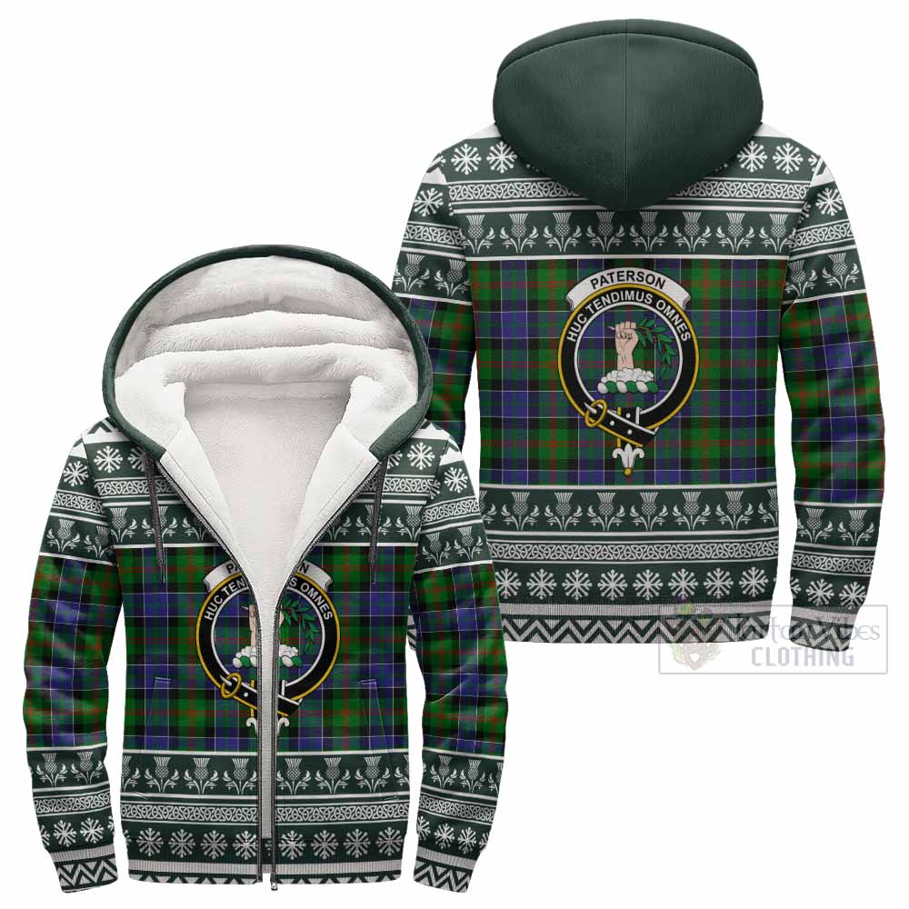 Paterson Clan Tartan Christmas Fleece Hoodie with Family Crest - Tartan Vibes Clothing