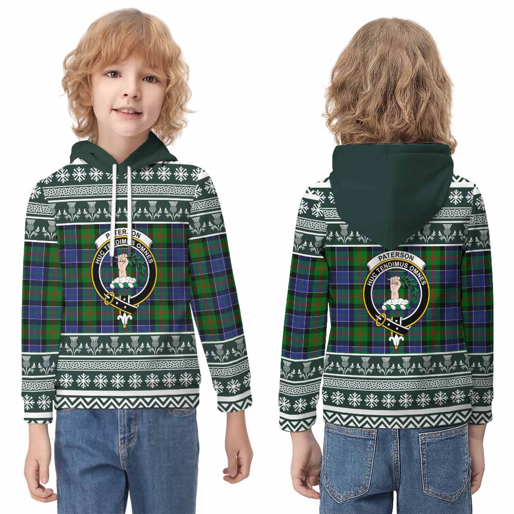 Paterson Clan Tartan Christmas Kid Hoodie with Family Crest - Tartan Vibes Clothing