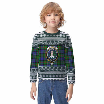 Paterson Clan Tartan Christmas Kid Ugly Sweatshirt with Family Crest