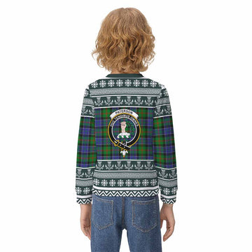 Paterson Clan Tartan Christmas Kid Ugly Sweatshirt with Family Crest