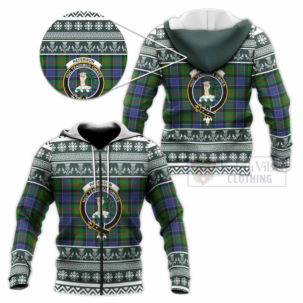 Paterson Clan Tartan Christmas Knitted Hoodie with Family Crest - Tartan Vibes Clothing