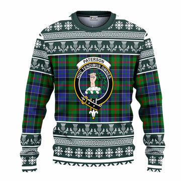 Paterson Clan Tartan Christmas Ugly Sweater with Family Crest