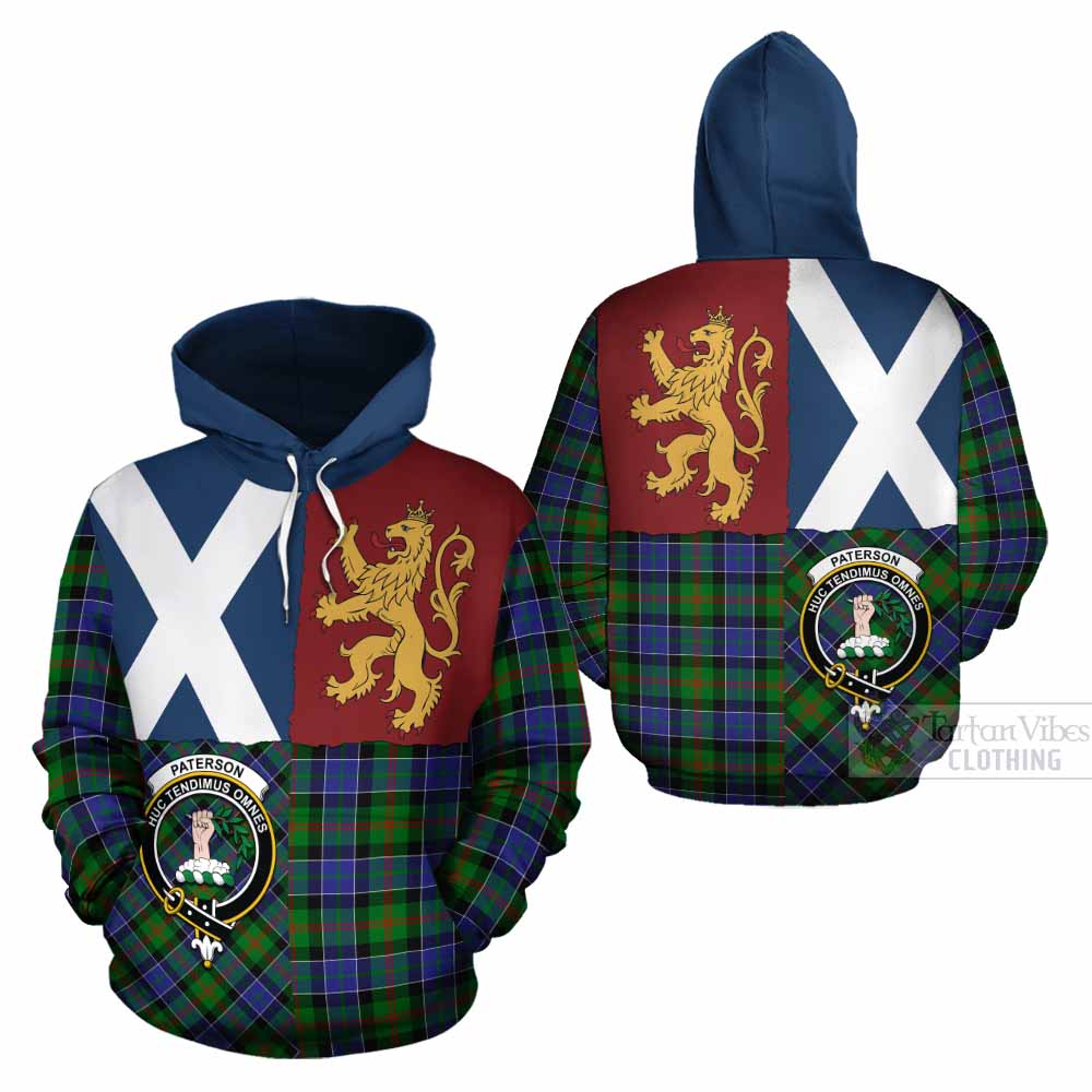 Paterson Crest Tartan Cotton Hoodie with Lion Rampant Saltire Style - Tartan Vibes Clothing