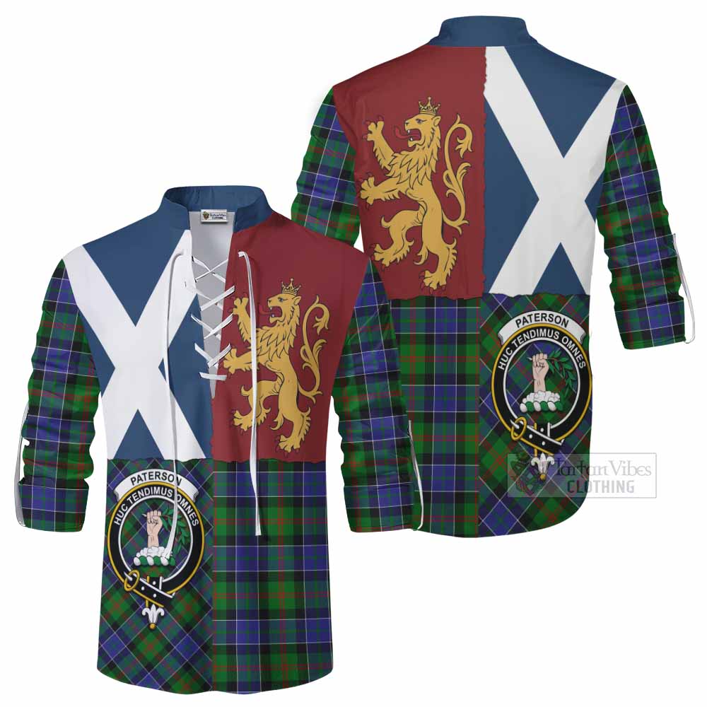 Paterson Crest Tartan Ghillie Shirt with Lion Rampant Saltire Style - Tartan Vibes Clothing