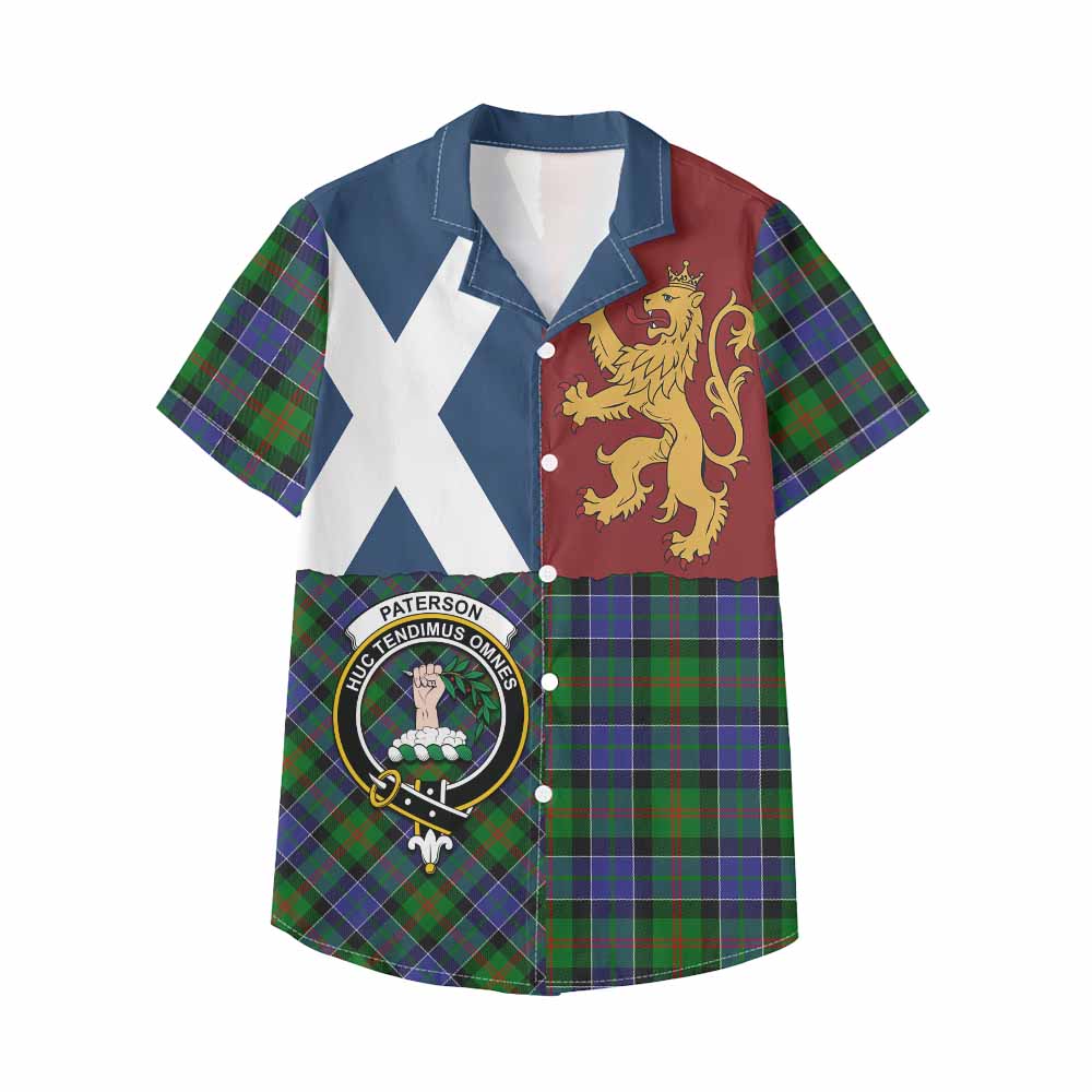 Paterson Crest Tartan Kid Hawaiian Shirt with Lion Rampant Saltire Style - Tartan Vibes Clothing