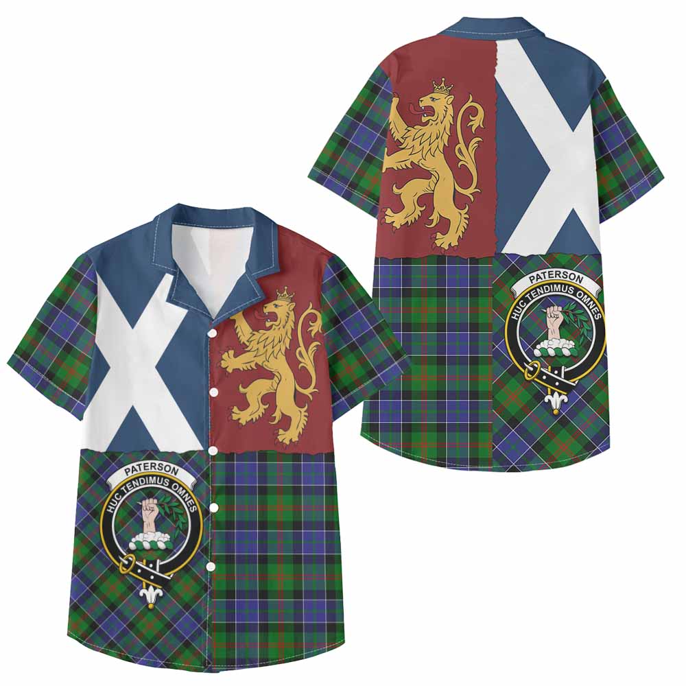 Paterson Crest Tartan Kid Hawaiian Shirt with Lion Rampant Saltire Style - Tartan Vibes Clothing