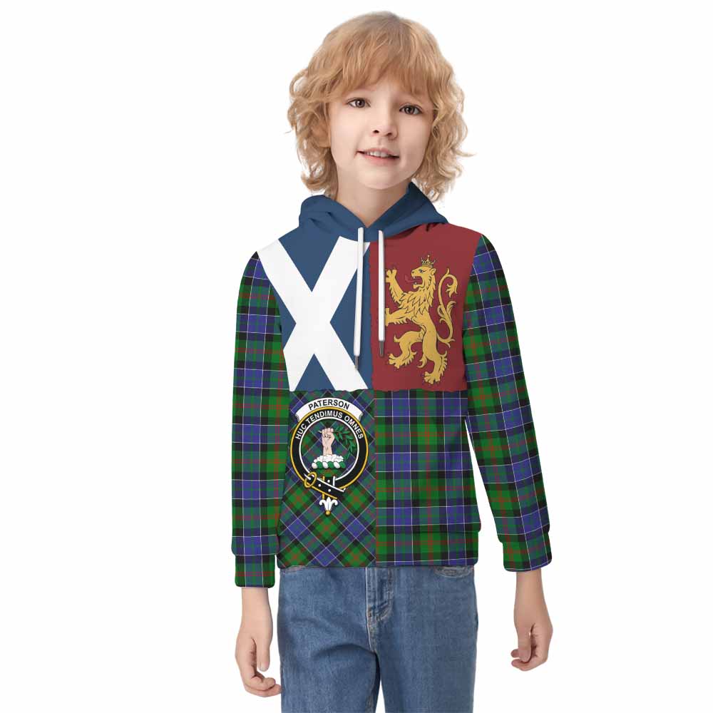 Paterson Crest Tartan Kid Hoodie with Lion Rampant Saltire Style - Tartan Vibes Clothing