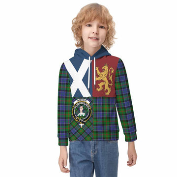 Paterson Crest Tartan Kid Hoodie with Lion Rampant Saltire Style