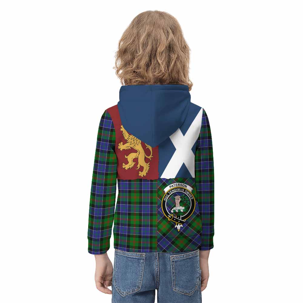 Paterson Crest Tartan Kid Hoodie with Lion Rampant Saltire Style - Tartan Vibes Clothing