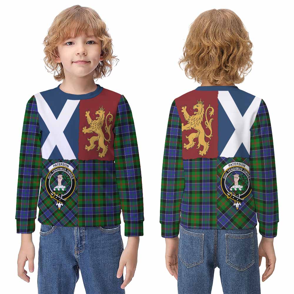 Paterson Crest Tartan Kid Knitted Sweatshirt with Lion Rampant Saltire Style - Tartan Vibes Clothing