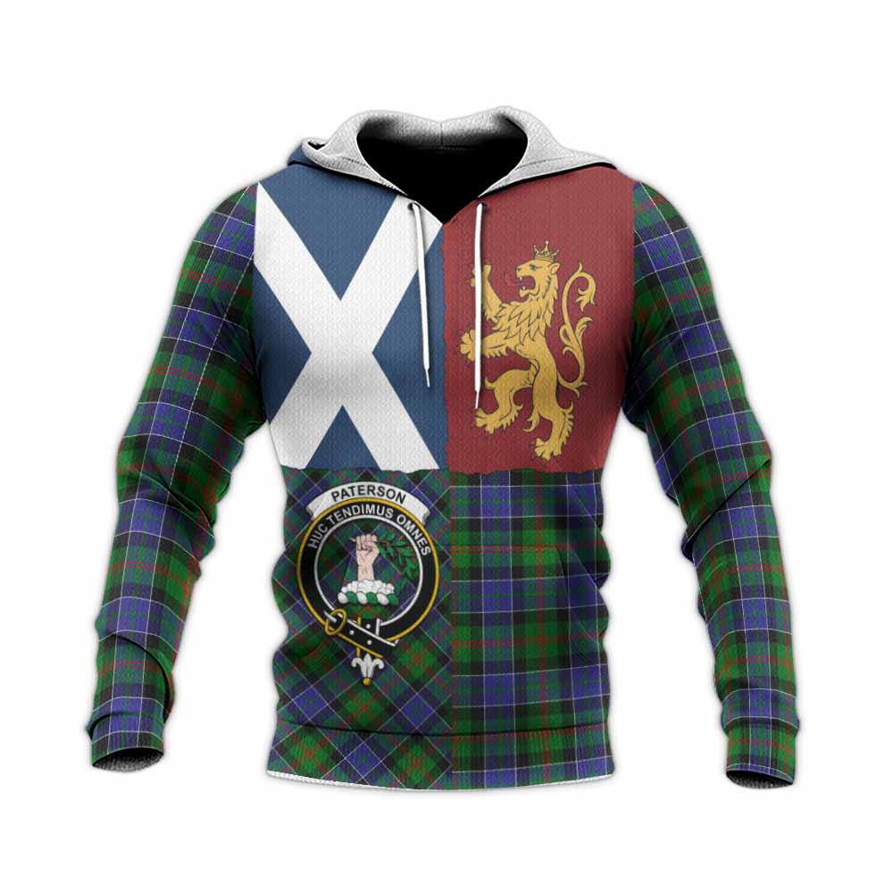 Paterson Crest Tartan Knitted Hoodie with Lion Rampant Saltire Style