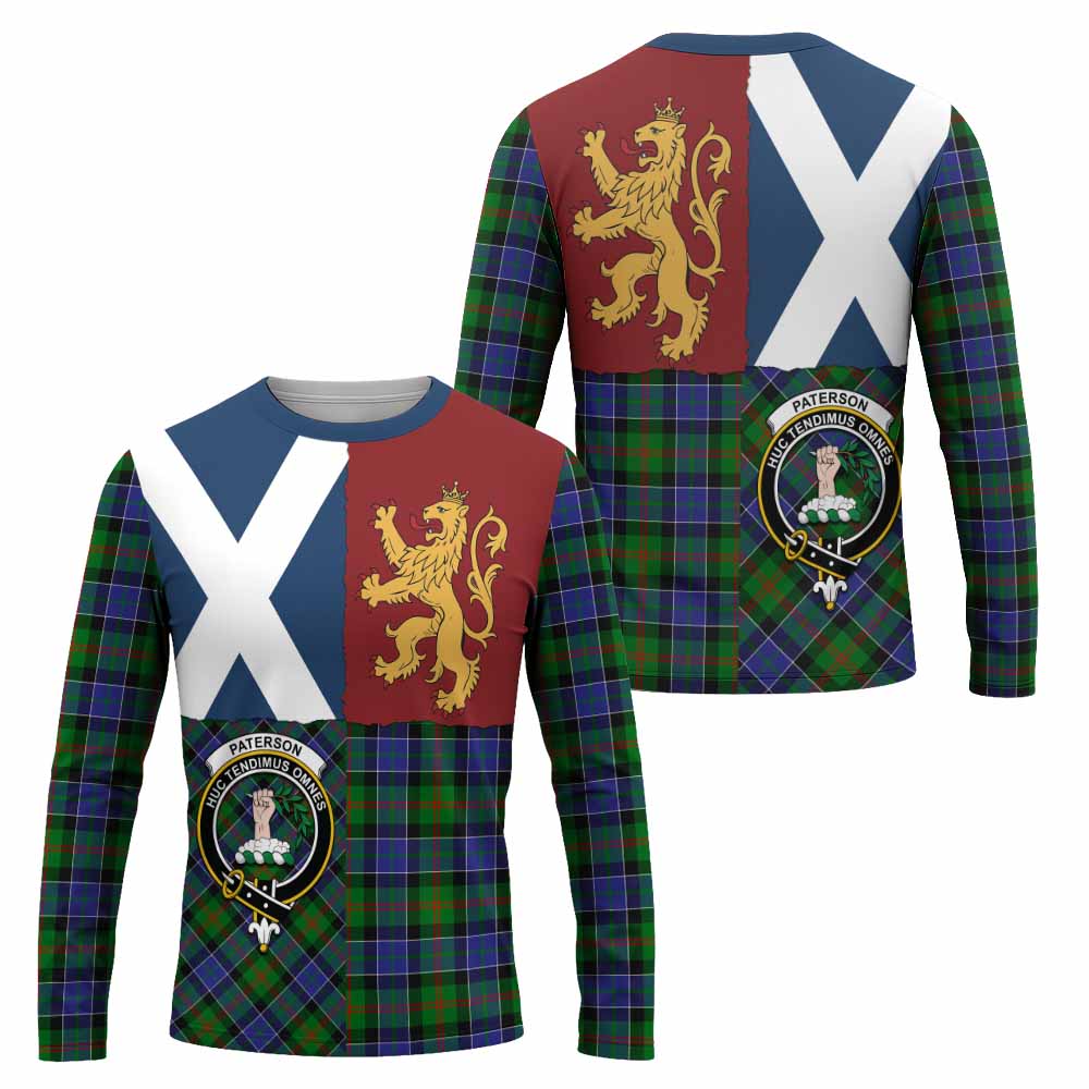 Paterson Crest Tartan Long Sleeve T-Shirt with Lion Rampant Saltire Style