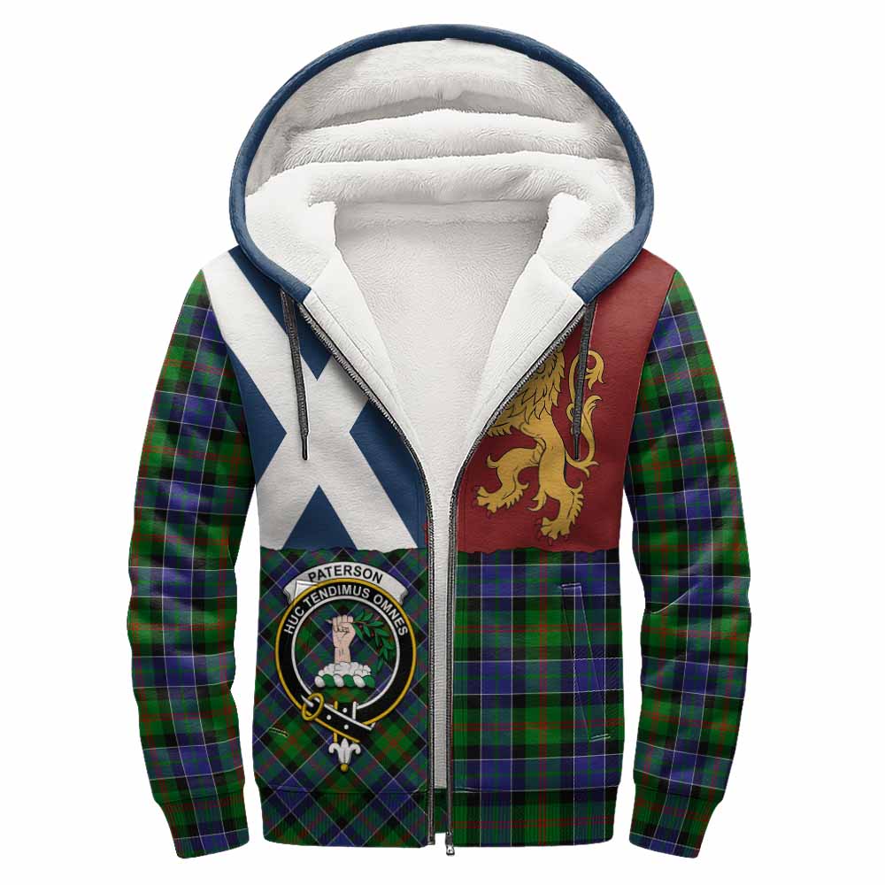 Paterson Crest Tartan Sherpa Hoodie with Lion Rampant Saltire Style