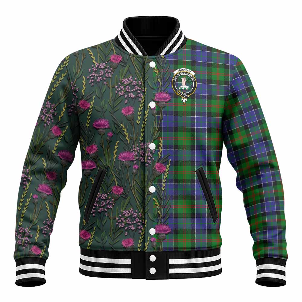 Paterson Family Crest Tartan Baseball Jacket Scottish Thistle Flower Pattern Half Style - Tartan Vibes Clothing