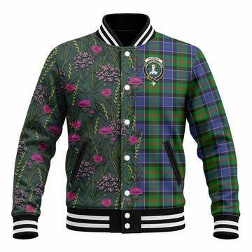 Paterson Family Crest Tartan Baseball Jacket Scottish Thistle Flower Pattern Half Style