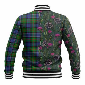 Paterson Family Crest Tartan Baseball Jacket Scottish Thistle Flower Pattern Half Style