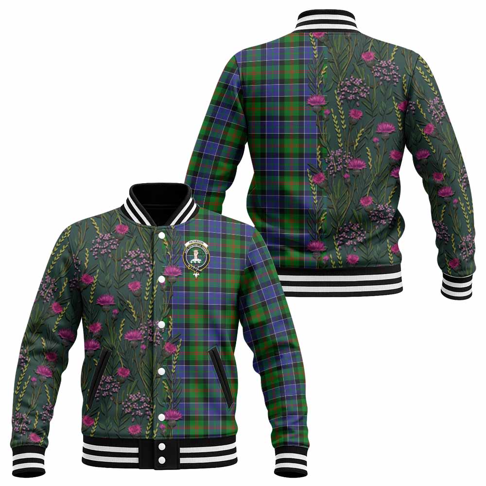 Paterson Family Crest Tartan Baseball Jacket Scottish Thistle Flower Pattern Half Style - Tartan Vibes Clothing