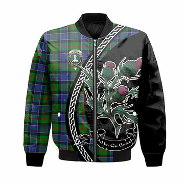 Paterson Family Crest Tartan Bomber Jacket Alba Thistle Inspired